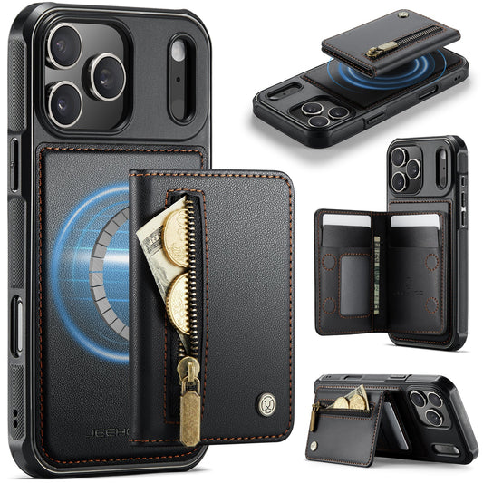 New 2-in-1 RFID Blocking Zipper Wallet Leather Phone Case for iPhone 17 Pro Max