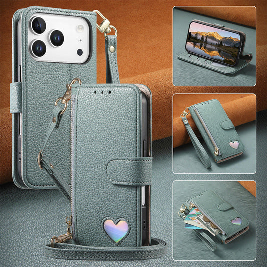 New Love Crossbody Zipper Wallet Leather Phone Case for iPhone 17 Pro Max
