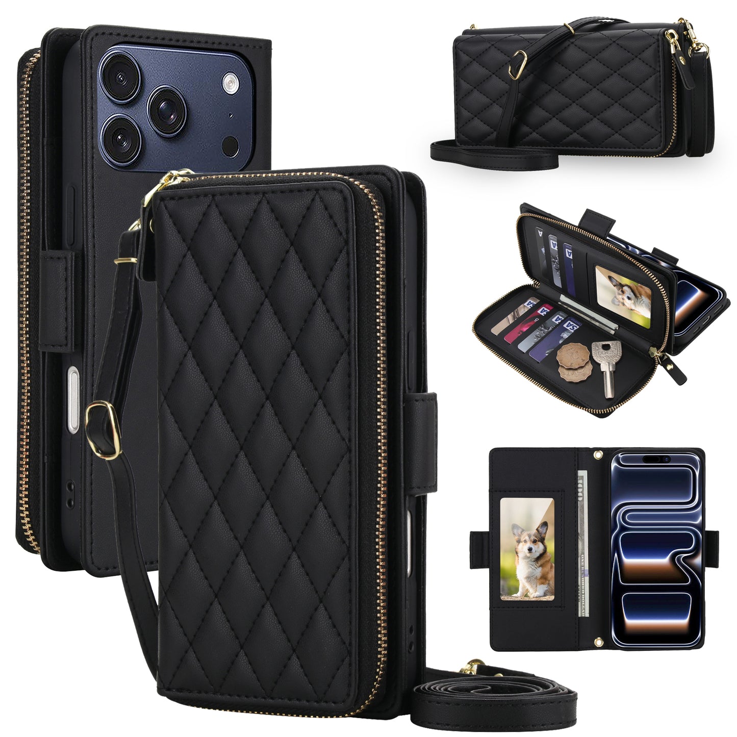 New Crossbody RFID Blocking Zipper Wallet Case for iPhone 17 Pro Max