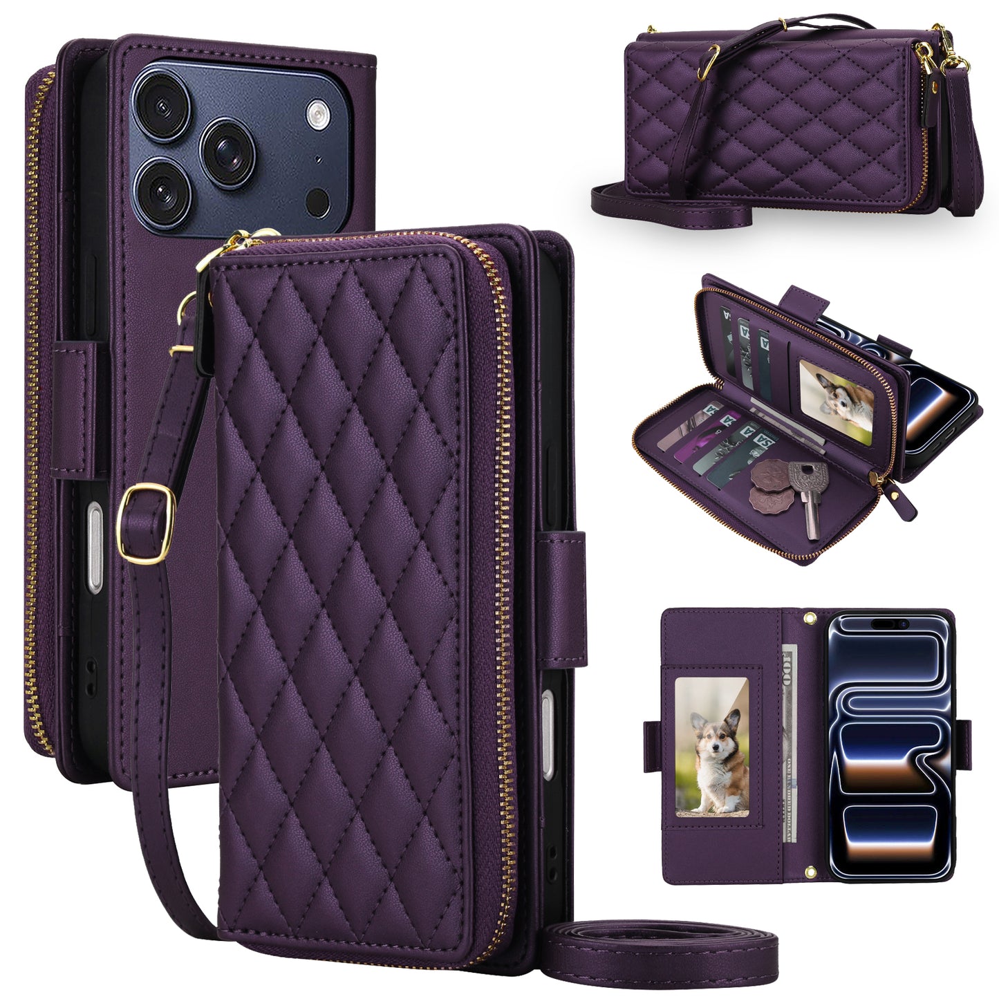 New Crossbody RFID Blocking Zipper Wallet Case for iPhone 17 Pro Max