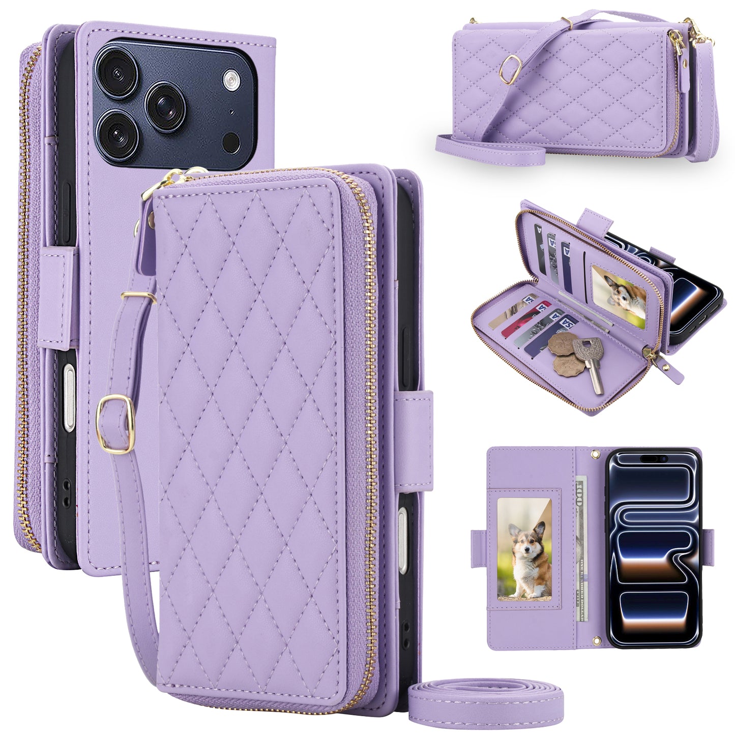 New Crossbody RFID Blocking Zipper Wallet Case for iPhone 17 Pro Max