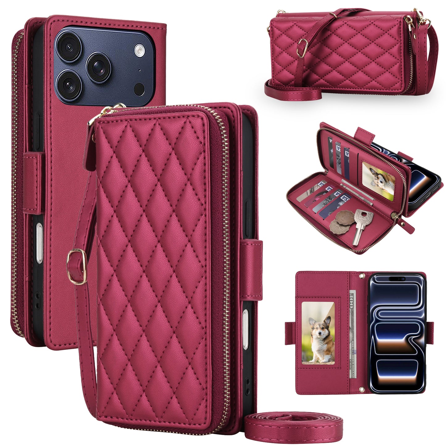 New Crossbody RFID Blocking Zipper Wallet Case for iPhone 17 Pro Max