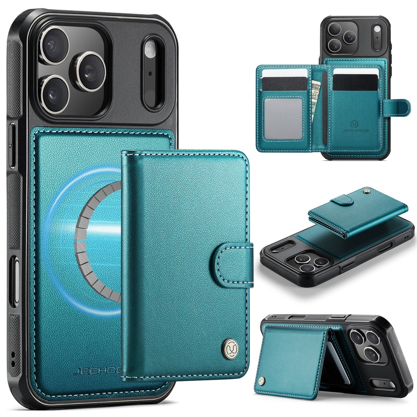 New 2-in-1 RFID Blocking Card Holder Leather Phone Case for iPhone 17 Pro Max