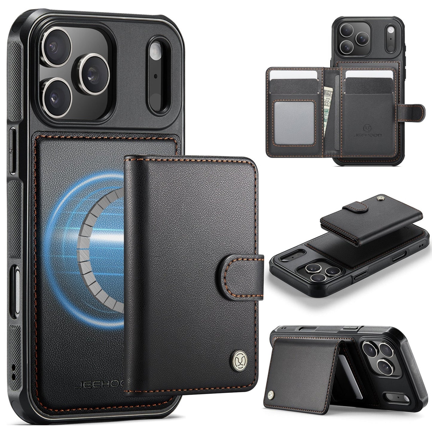 New 2-in-1 RFID Blocking Card Holder Leather Phone Case for iPhone 17 Pro Max