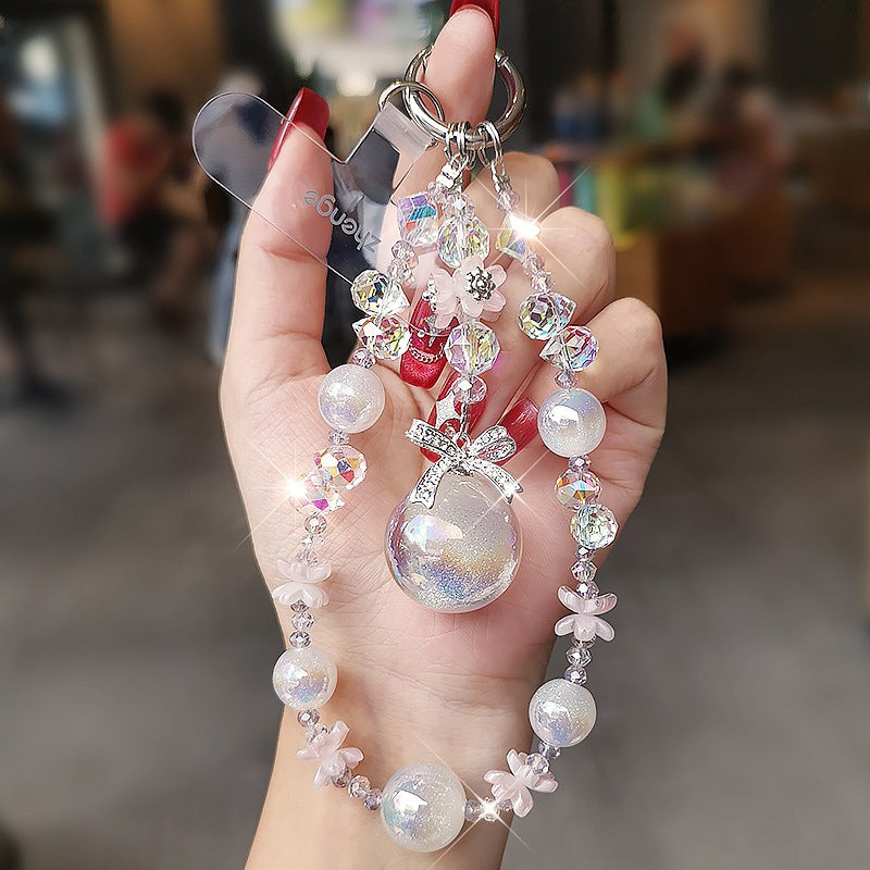 New Bling Crystal Flowers Charm Keychain Phone Lanyard